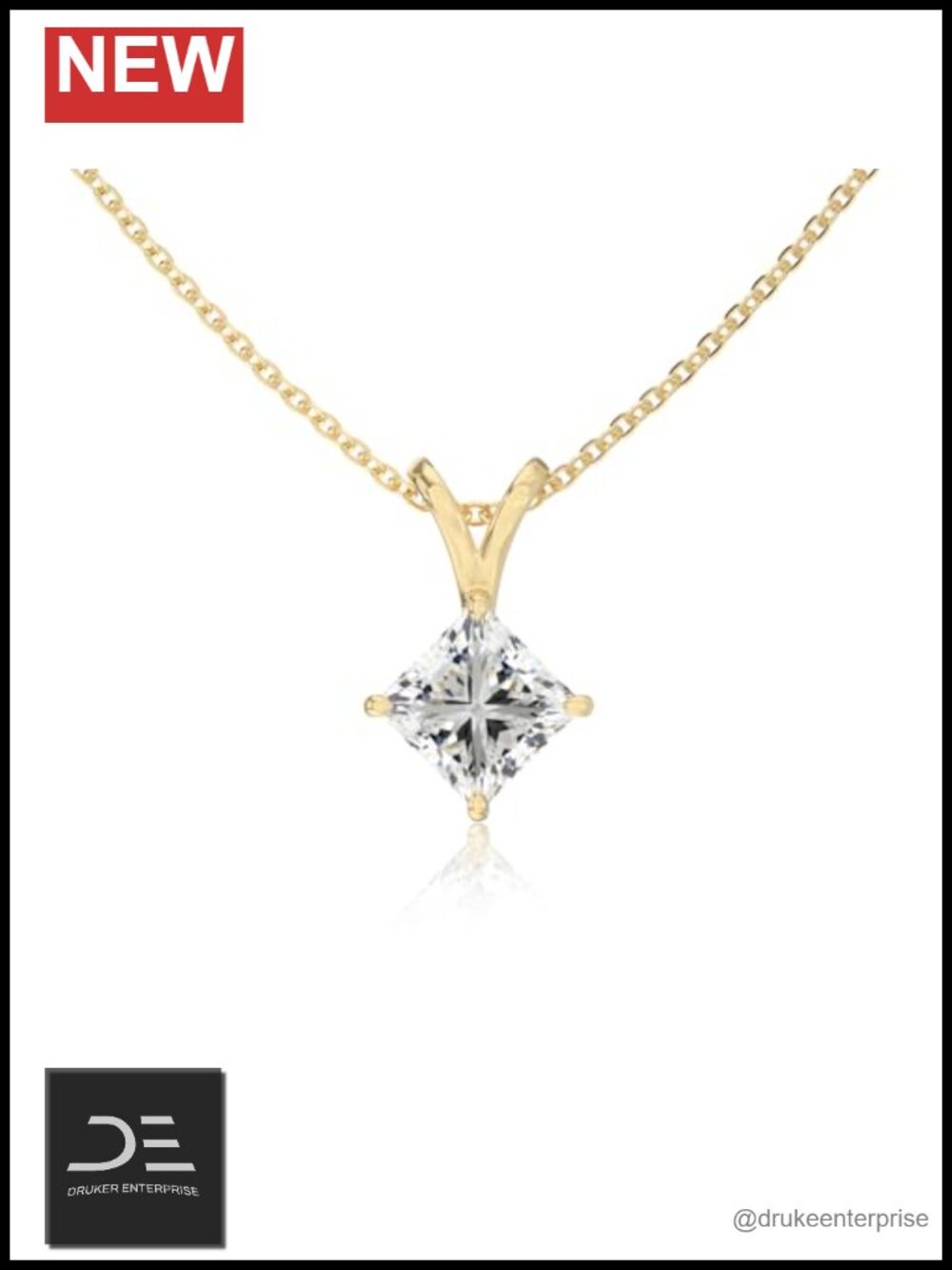 18K Yellow Gold Vermeil V-Bale Solitaire Moissanite Pendant Necklace Women Gift